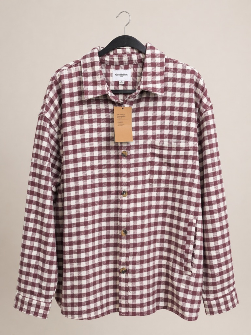 Goodfellow & Co Men's Maroon and White Check Button-Up Shirt